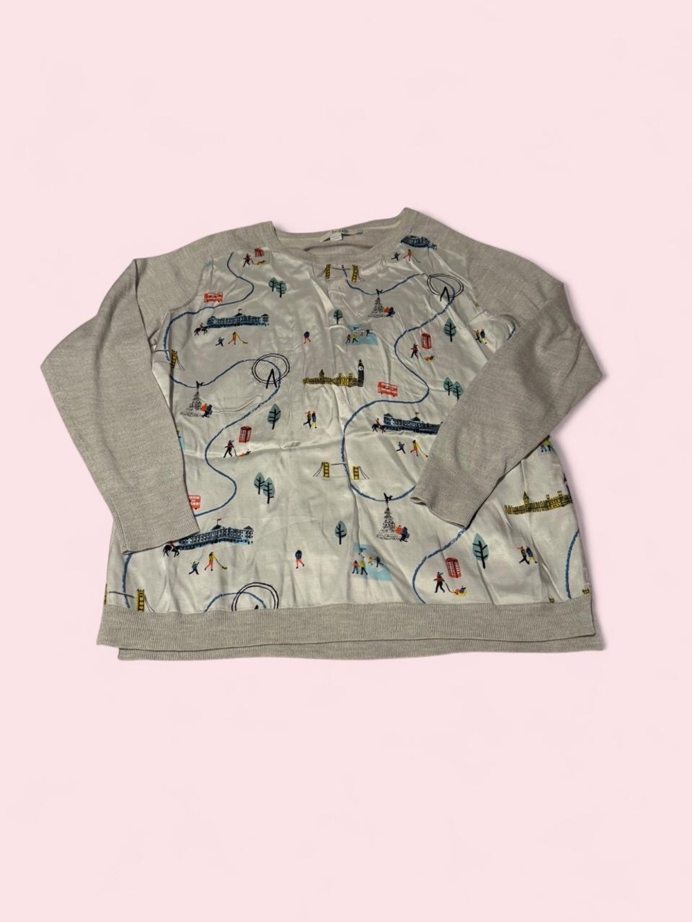 Boden Beige Scenic Knit Sweatshirt with Playful Print